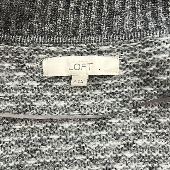 LOFT Women's Geometric Long Sleeves Shawl Lapel Open Front Cardigan Gray Medium - Picture 4 of 7